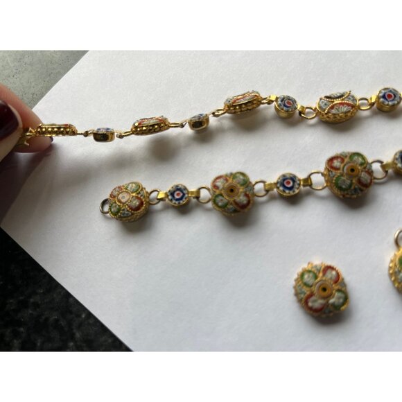 Vtg 1966 Italian Gold Toned Multi Colored Millefiori Micro Mosaic Bracelet - Picture 4 of 6
